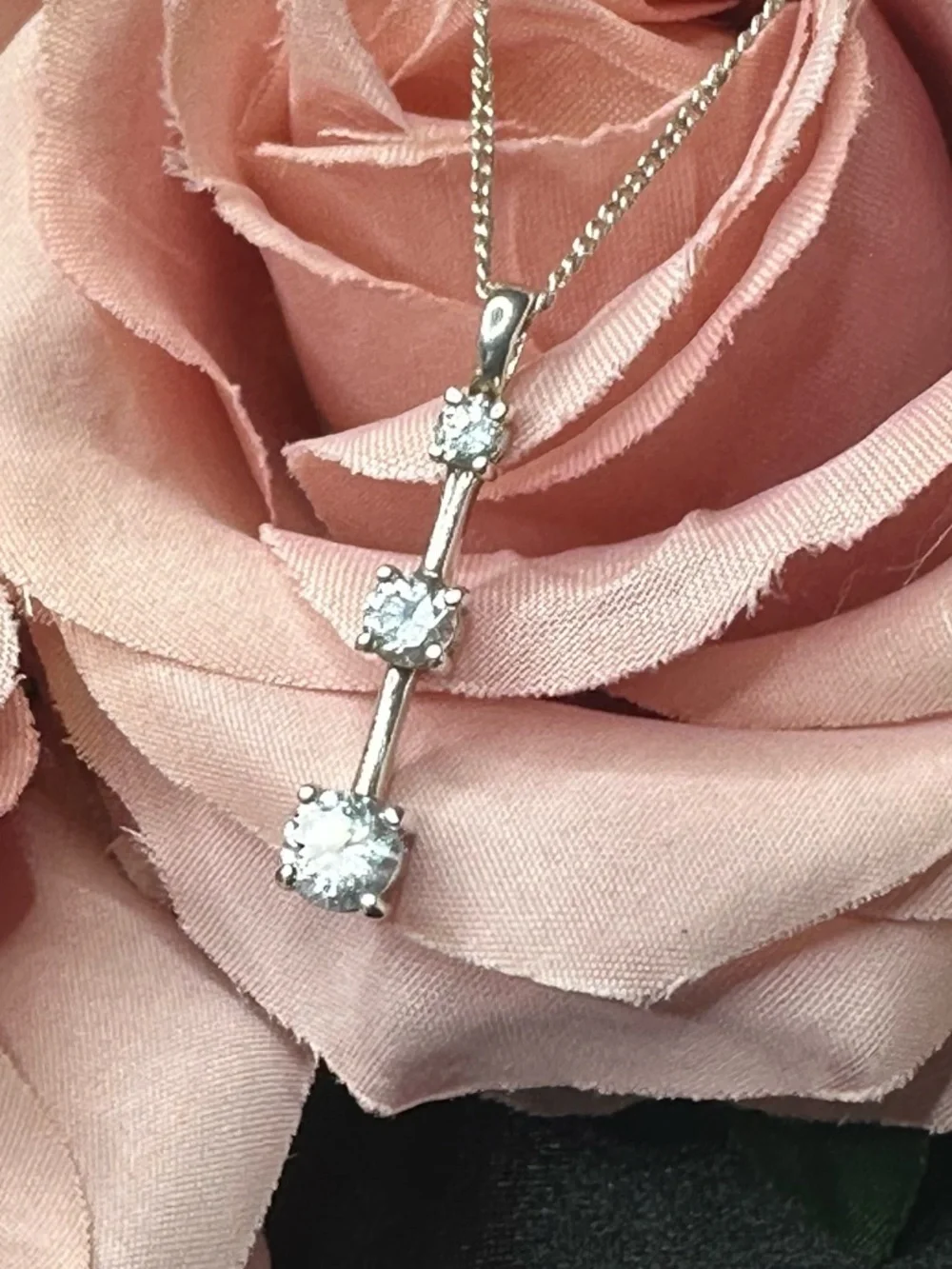 Sterling Silver Drop Pendant Necklace 3-Stone CZ
